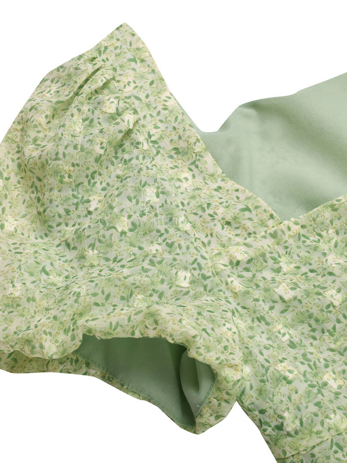 Grün 1940er Herzförmiger Blümchen Kleid - Image 6