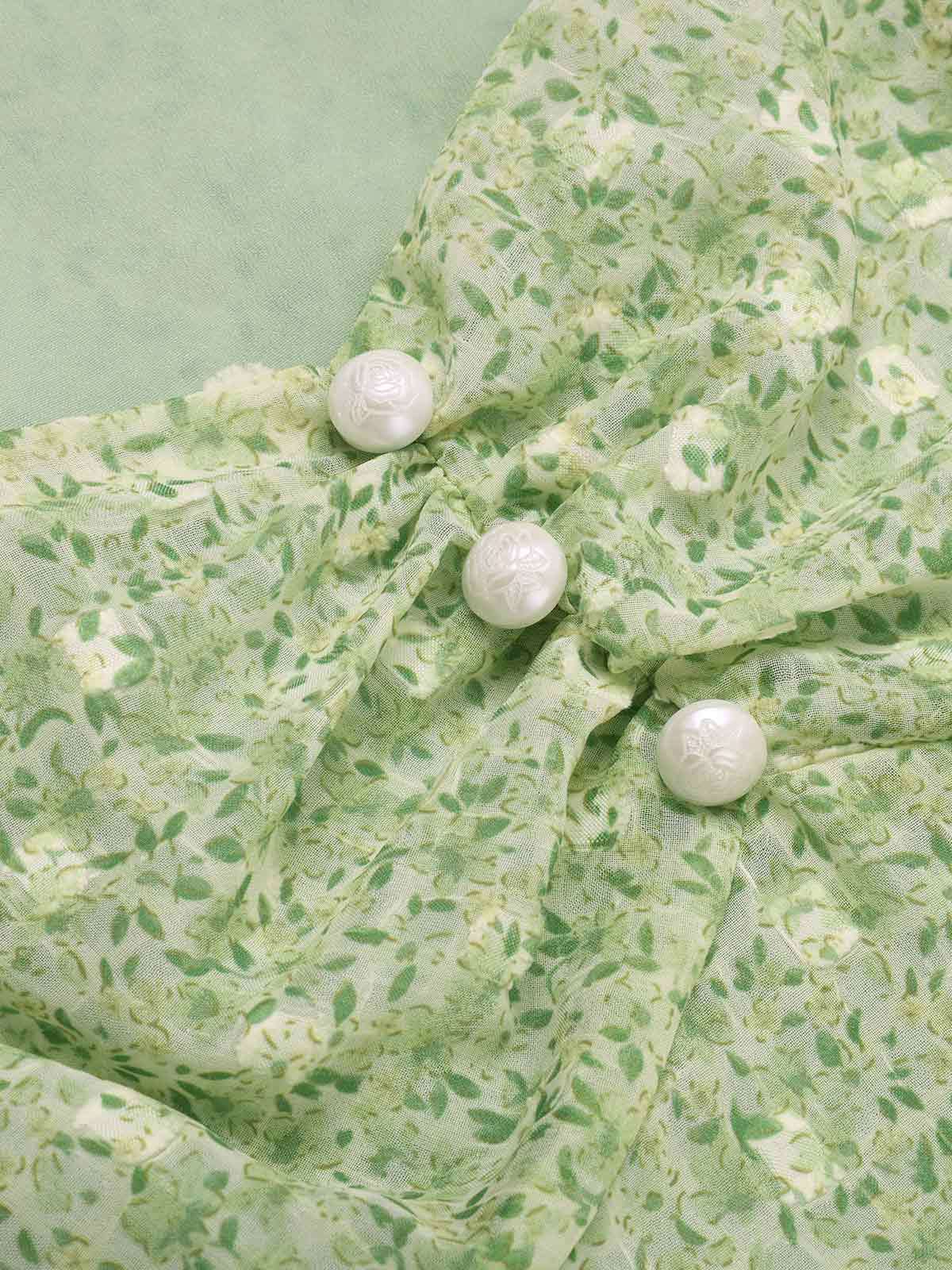 Grün 1940er Herzförmiger Blümchen Kleid - Image 7