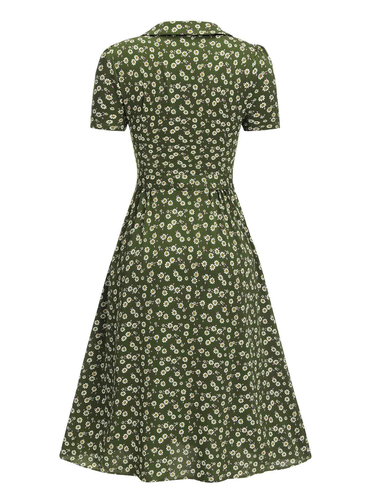 Grün 1940er Revers Blümchen Kleid mit Knöpfen - Image 4