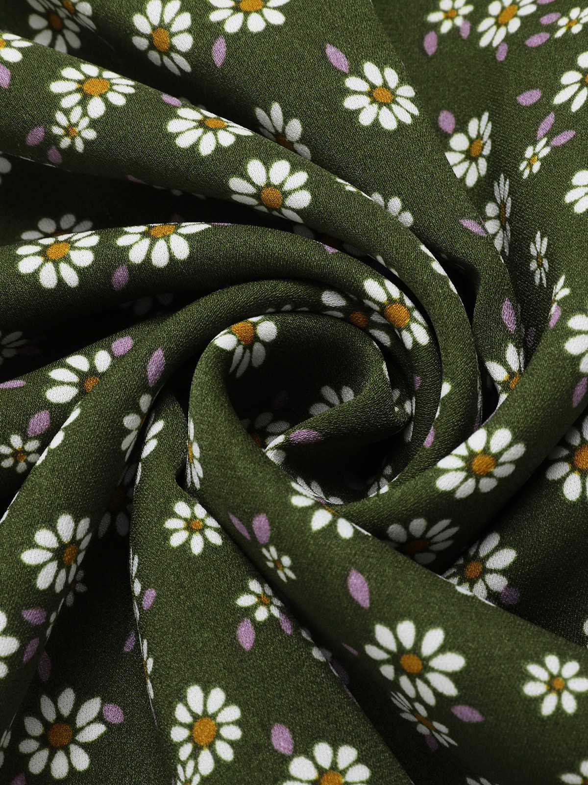 Grün 1940er Revers Blümchen Kleid mit Knöpfen - Image 7
