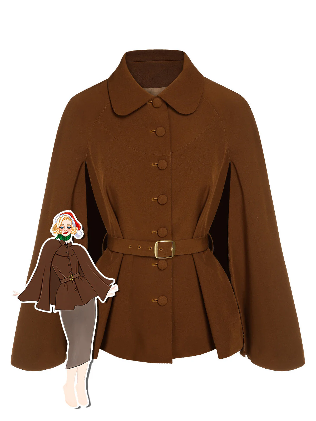 Grün 1940er Revers Solide Cape Mantel - Image 3