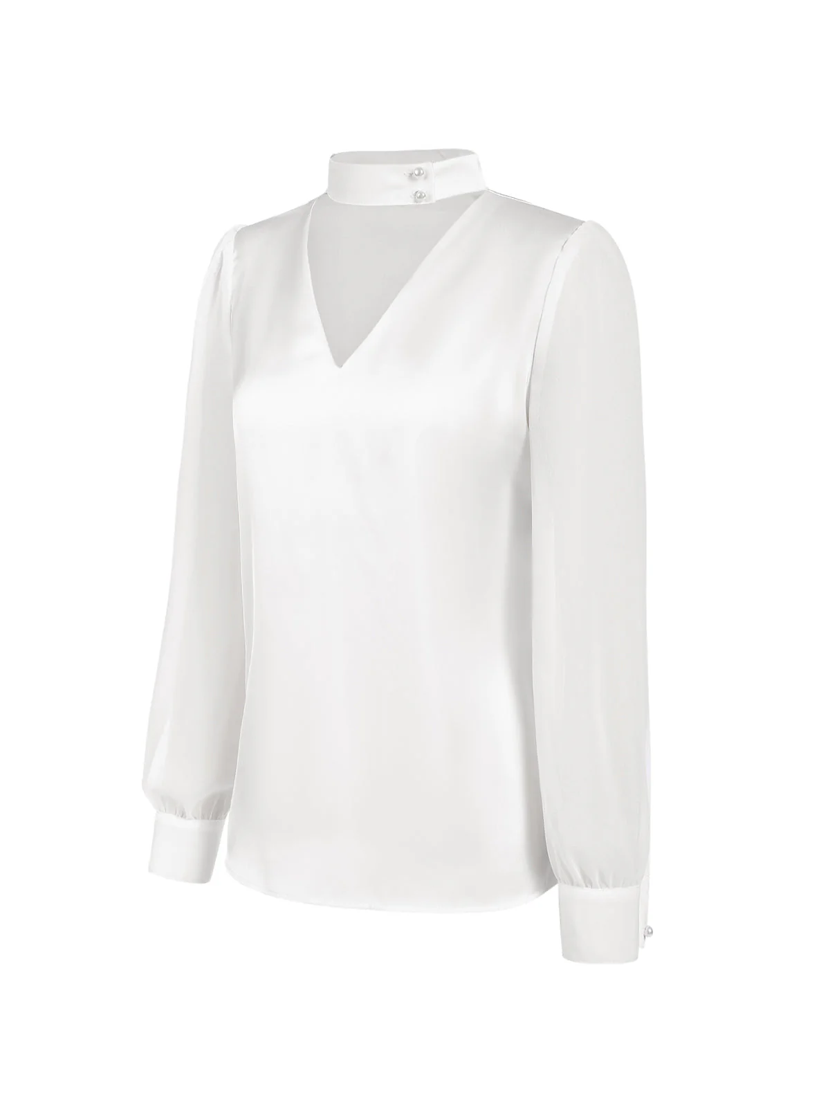 Grün 1940er Rundhals Satin Puffärmel Bluse - Image 5