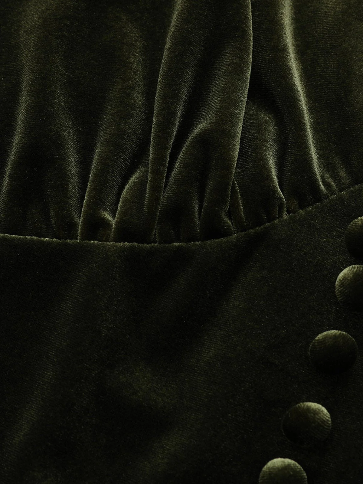 Grün 1940er Samt Tief-V Puffärmel Gerüschtes Kleid - Image 12