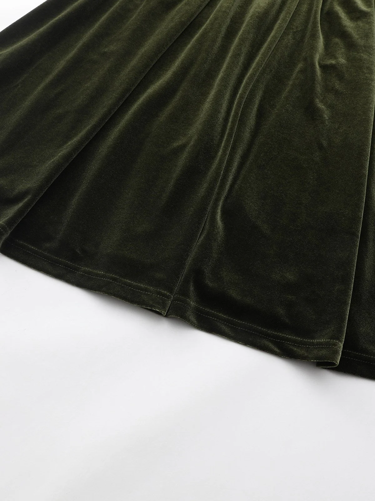 Grün 1940er Samt Tief-V Puffärmel Gerüschtes Kleid - Image 13