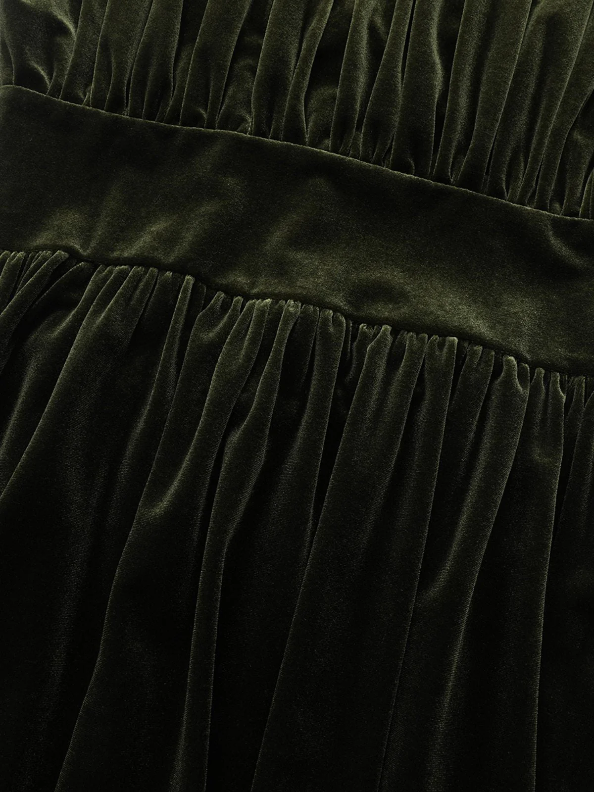 Grün 1940er Samt Tief-V Puffärmel Gerüschtes Kleid - Image 14