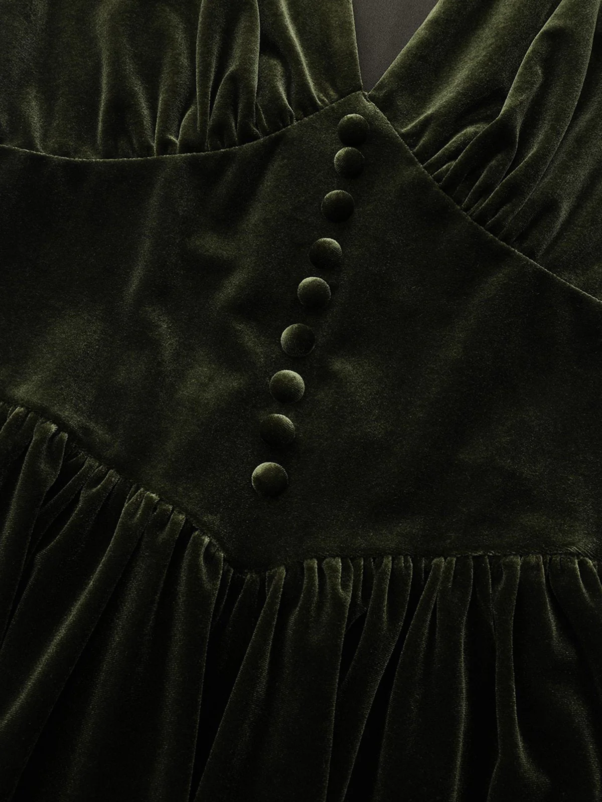 Grün 1940er Samt Tief-V Puffärmel Gerüschtes Kleid - Image 15