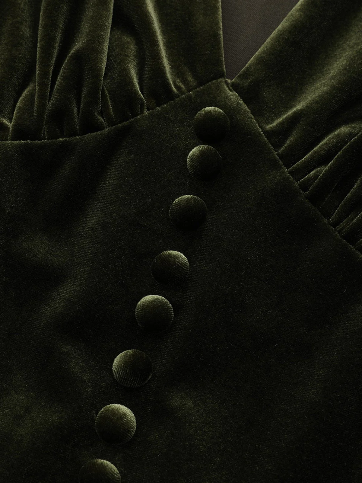 Grün 1940er Samt Tief-V Puffärmel Gerüschtes Kleid - Image 16
