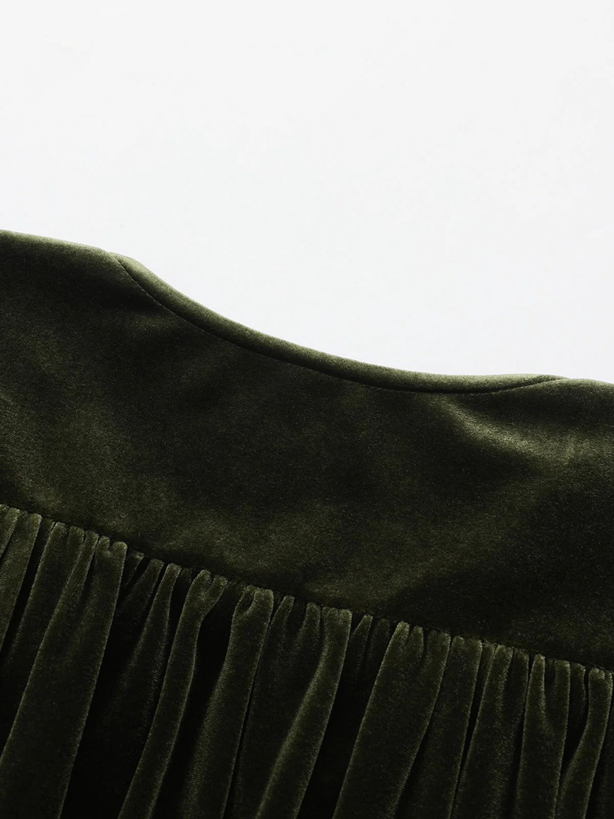 Grün 1940er Samt Tief-V Puffärmel Gerüschtes Kleid - Image 18