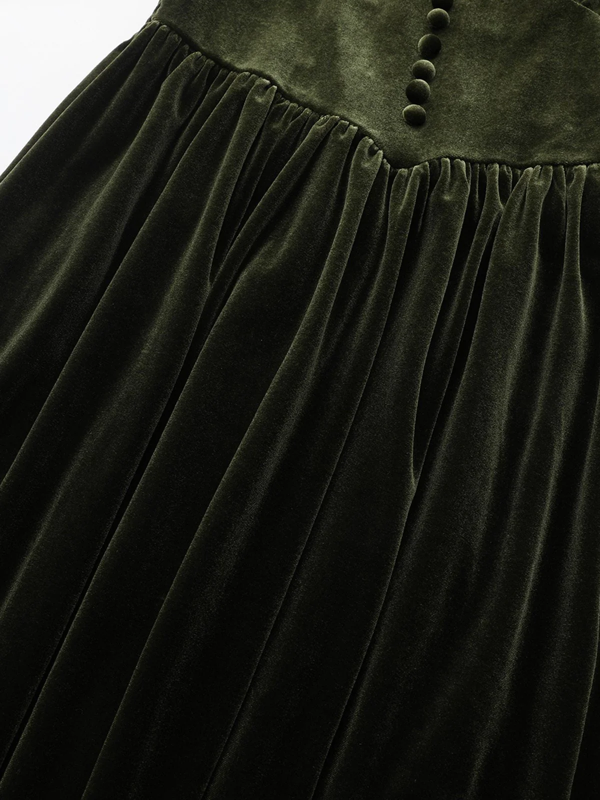 Grün 1940er Samt Tief-V Puffärmel Gerüschtes Kleid - Image 19