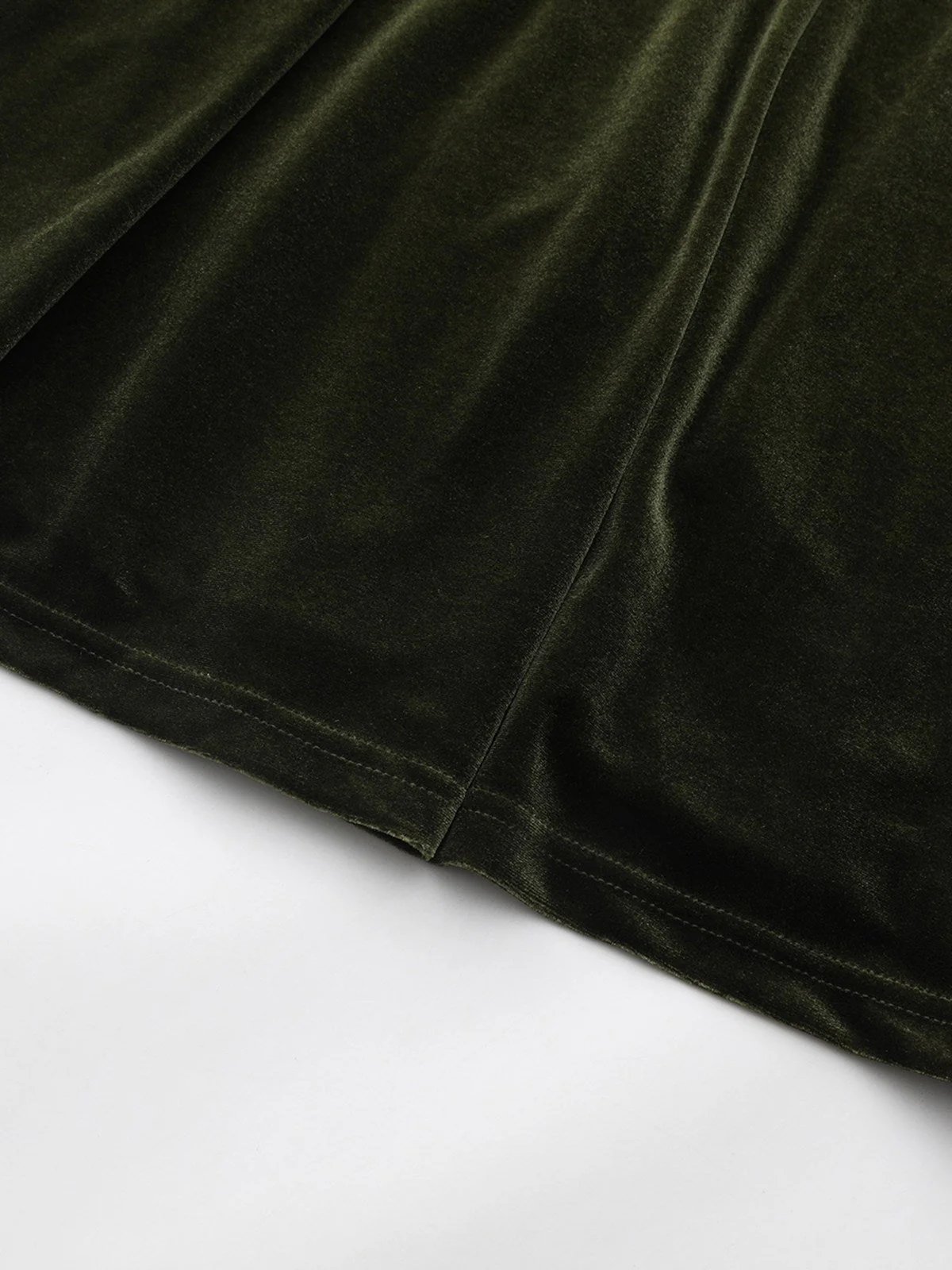 Grün 1940er Samt Tief-V Puffärmel Gerüschtes Kleid - Image 9