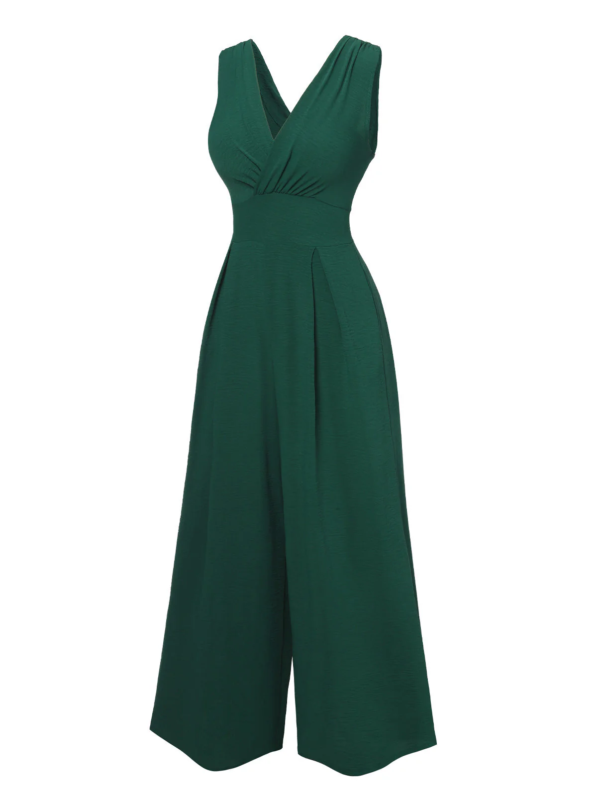 Grün 1940er Solide V-Ausschnitt Breite-Bein Jumpsuit - Image 2