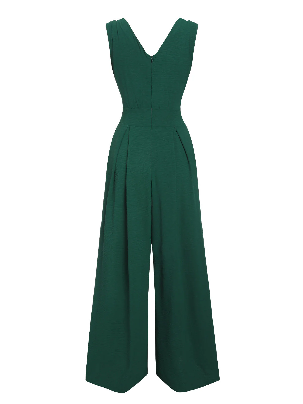 Grün 1940er Solide V-Ausschnitt Breite-Bein Jumpsuit - Image 3