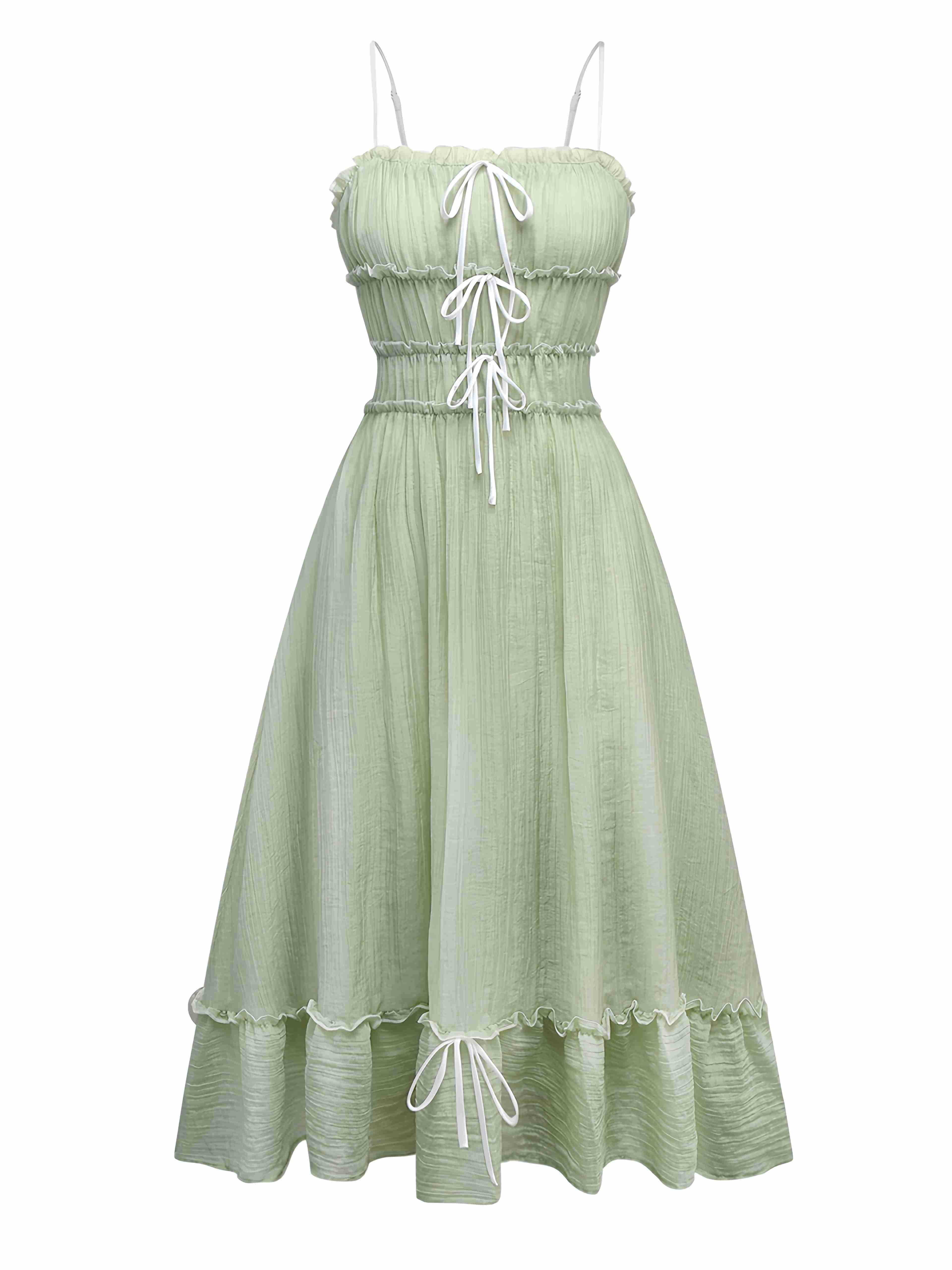 Grün 1940er Spaghetti Träger Bogen Kleid
