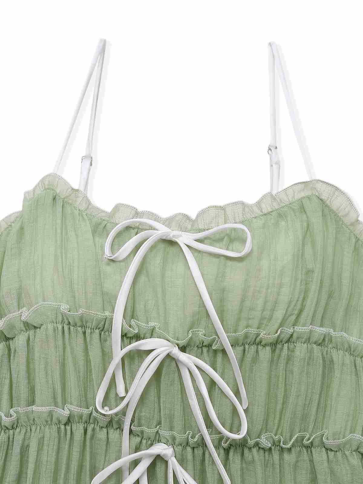 Grün 1940er Spaghetti Träger Bogen Kleid - Image 3