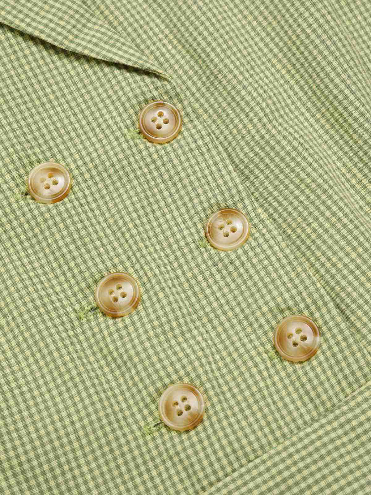 Grün 1940er Spitze Stitching Gingham Plaid Baumwolle Kleid - Image 7