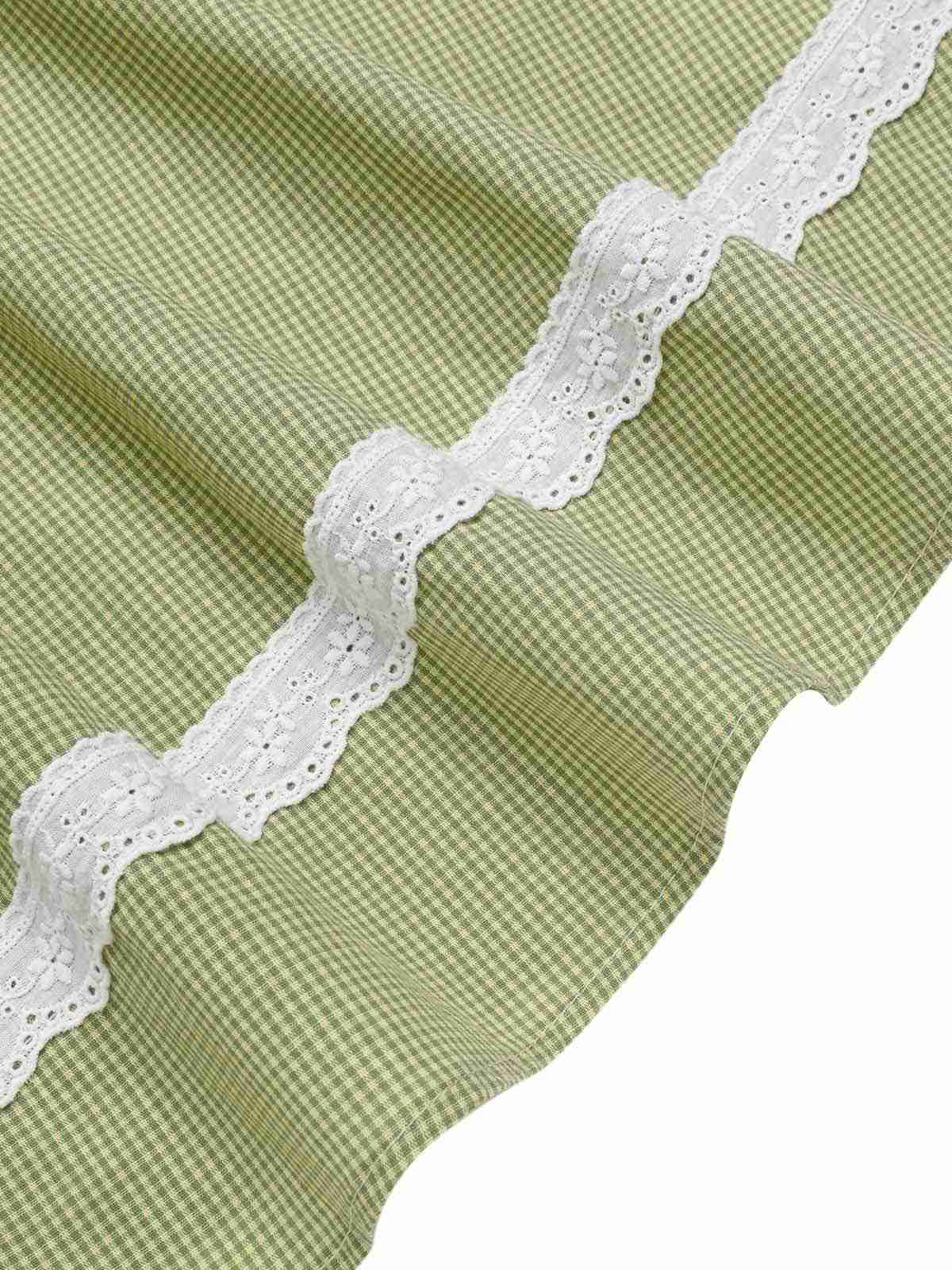 Grün 1940er Spitze Stitching Gingham Plaid Baumwolle Kleid - Image 8