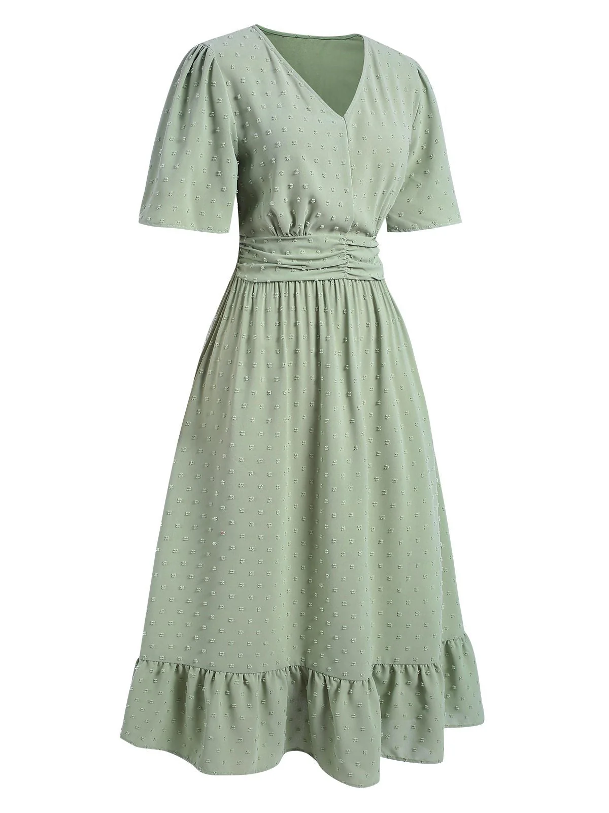 Grün 1940er Swiss Dots Rüschensaum Kleid - Image 2