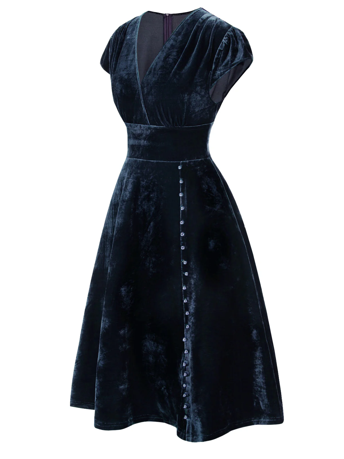 Grün 1940er Tief V-Ausschnitt Perle Samt Kleid - Image 11