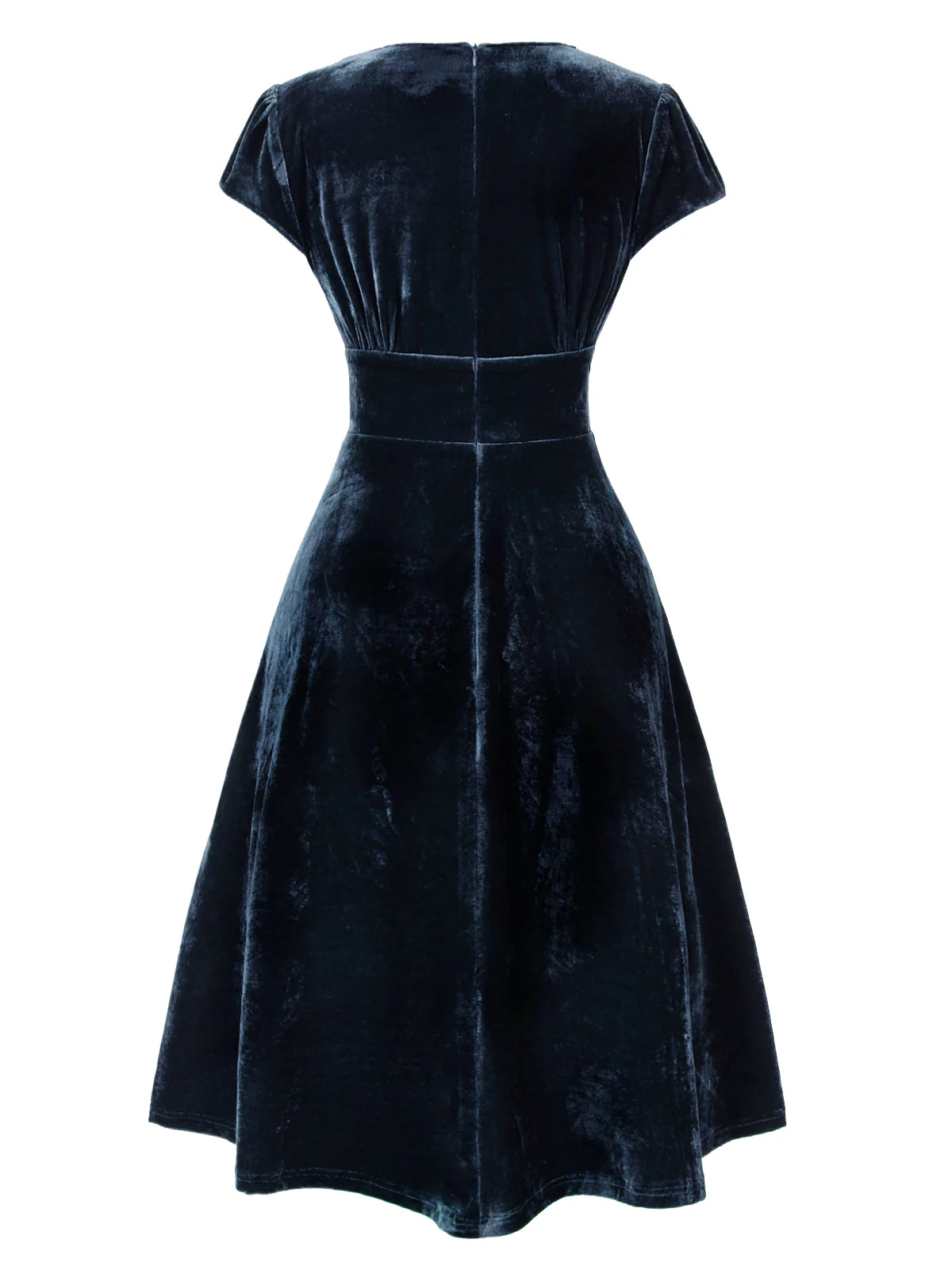Grün 1940er Tief V-Ausschnitt Perle Samt Kleid - Image 12