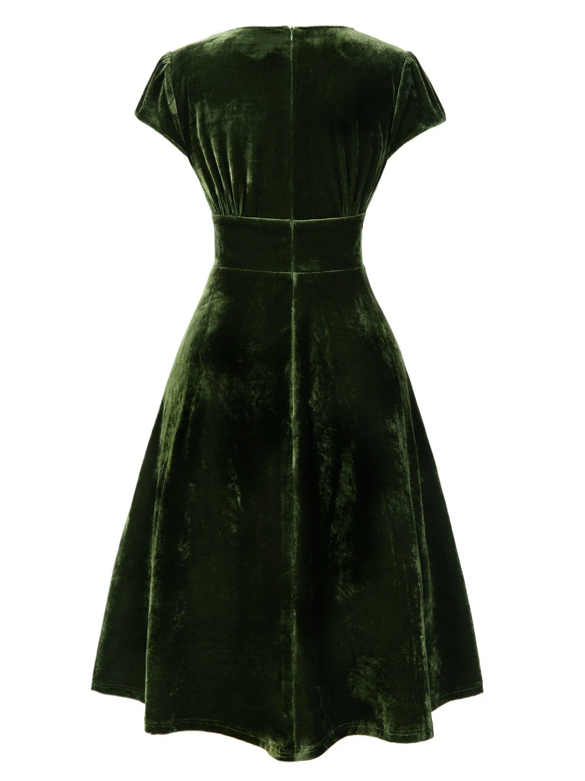 Grün 1940er Tief V-Ausschnitt Perle Samt Kleid - Image 6