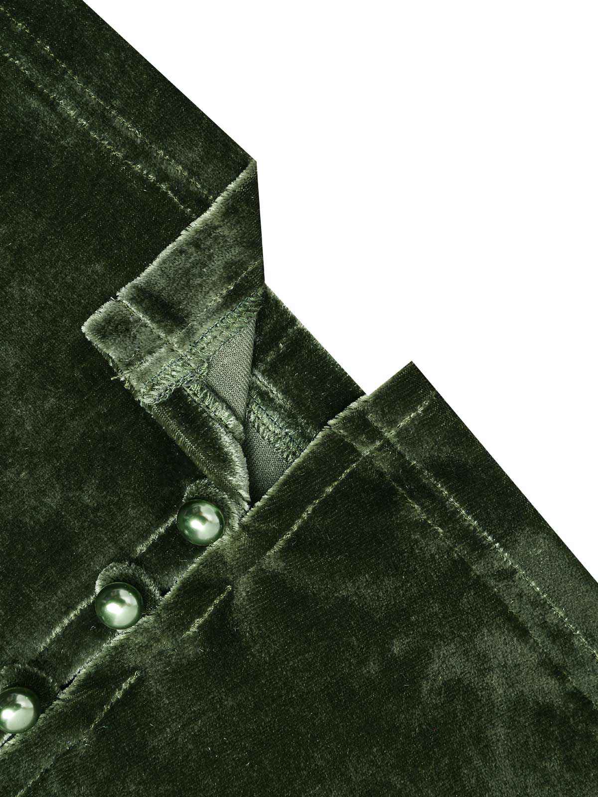 Grün 1940er Tief V-Ausschnitt Perle Samt Kleid - Image 8