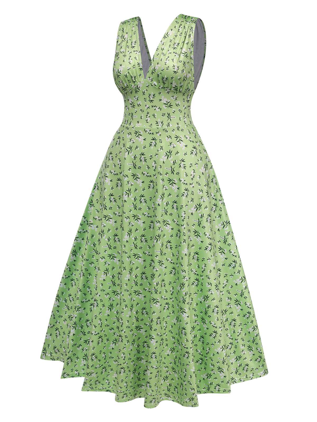 Grün 1940er V-Ausschnitt Blümchen Kleid - Image 2