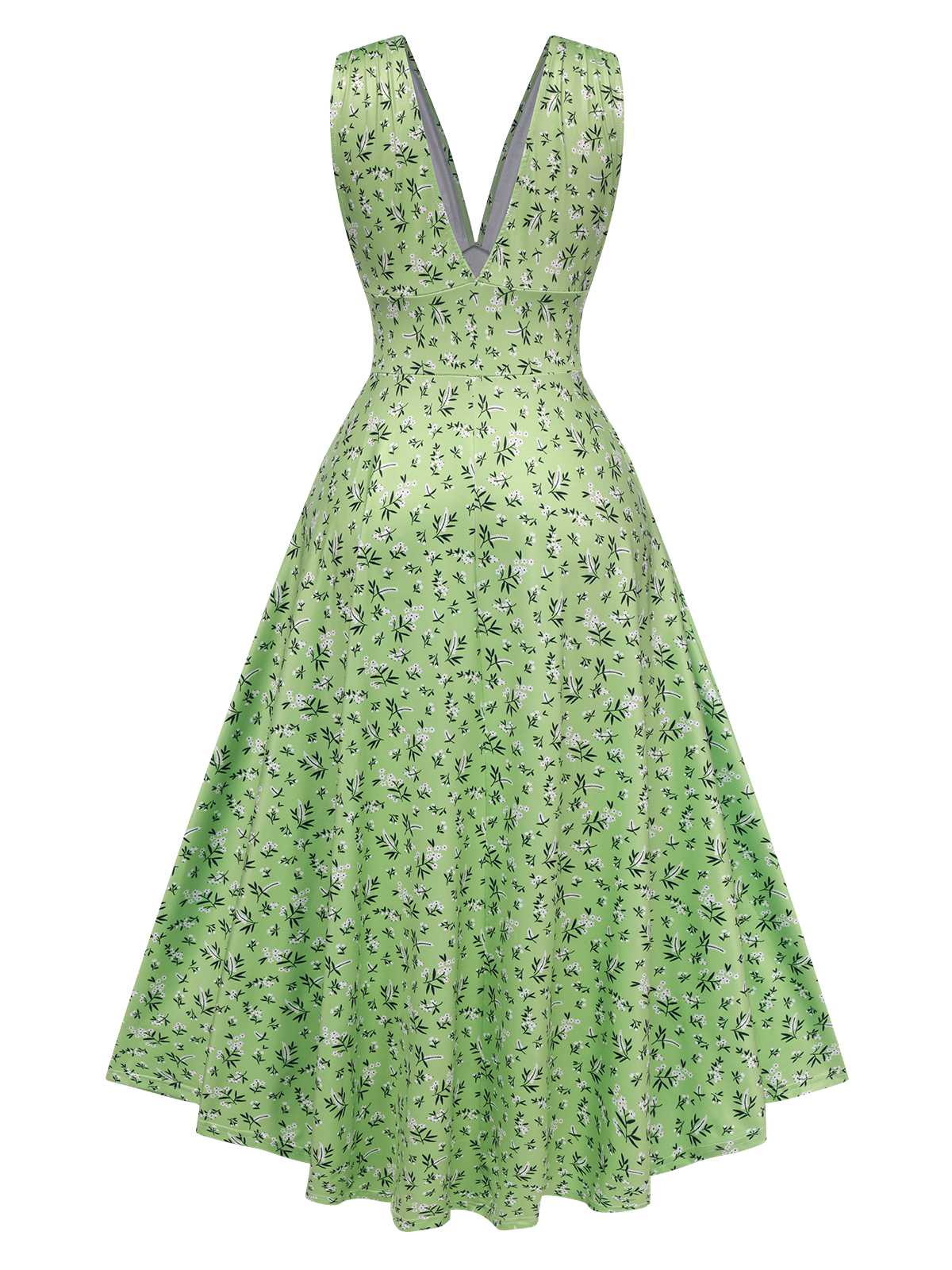 Grün 1940er V-Ausschnitt Blümchen Kleid - Image 3
