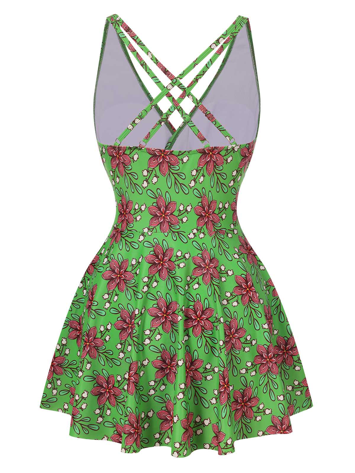 Grün 1940er V-Ausschnitt Blumen Gerüschte Taille Badeanzug - Image 2