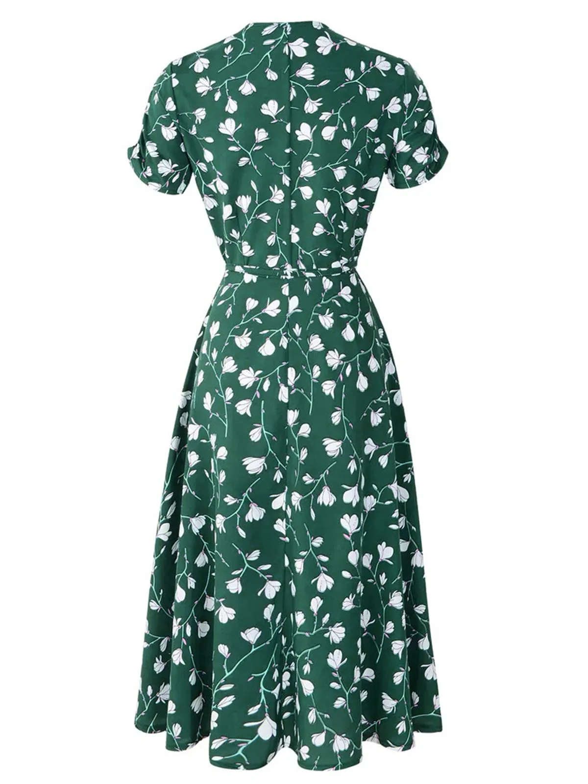 Grün 1940er V-Ausschnitt Blumen Kleid - Image 2