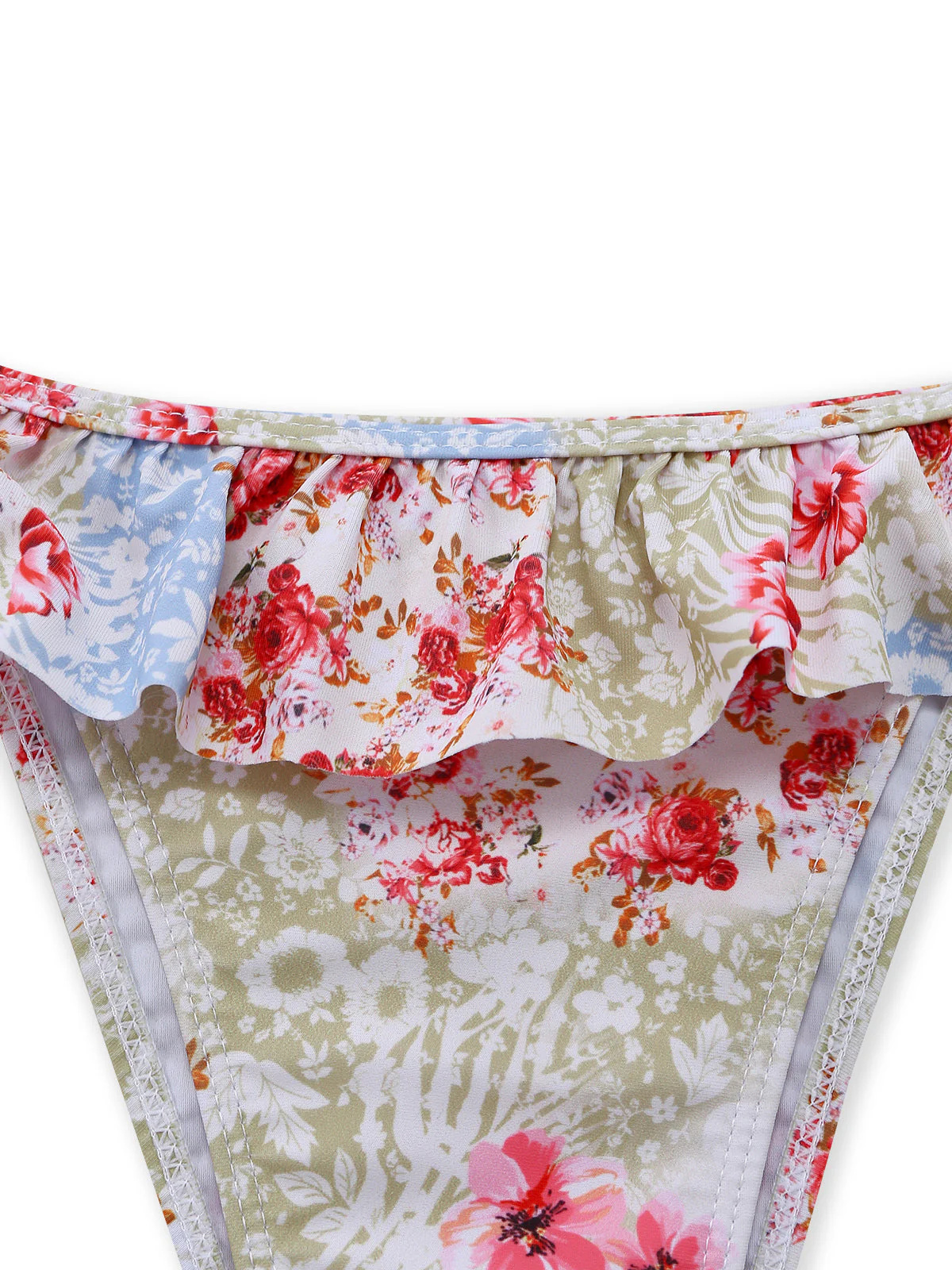 Grün 1950er Blumen Muster Rüschen Bikini Set - Image 7