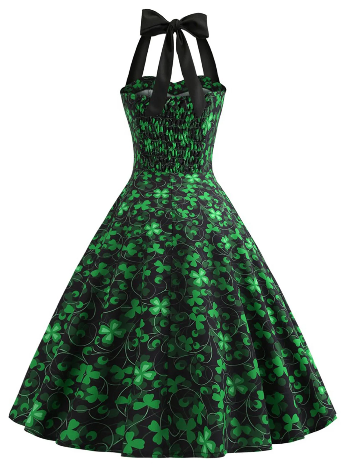 Grün 1950er Glücksklee Halter Patchwork Kleid - Image 3
