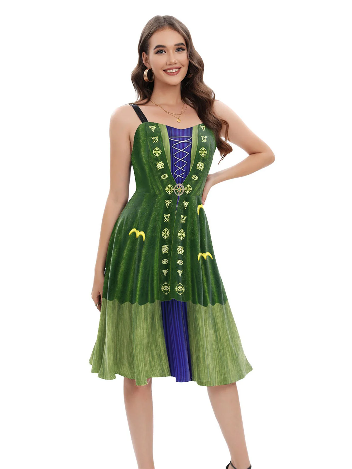 Grün 1950er Halloween Hocus Pocus Winifred Sanderson Doppelträger Kleid - Image 2
