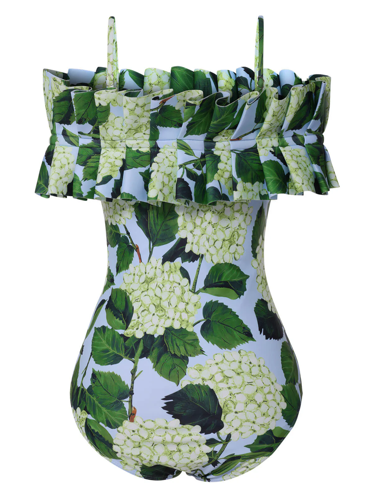 Grün 1950er Hortensie Blumen Schulterfrei Badeanzug - Image 3
