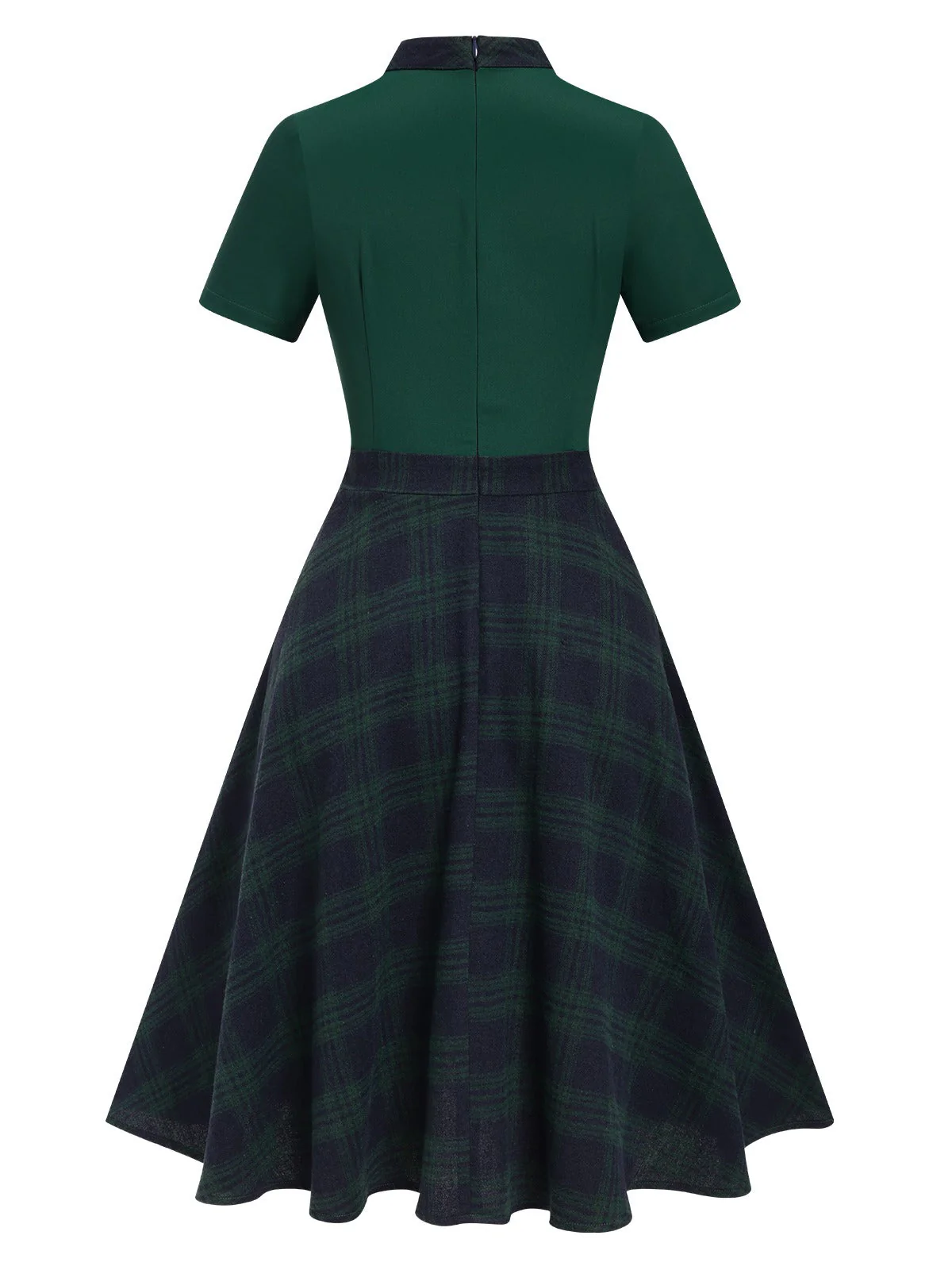 Grün 1950er Krawattenhals Plaids Patchwork Kleid - Image 5