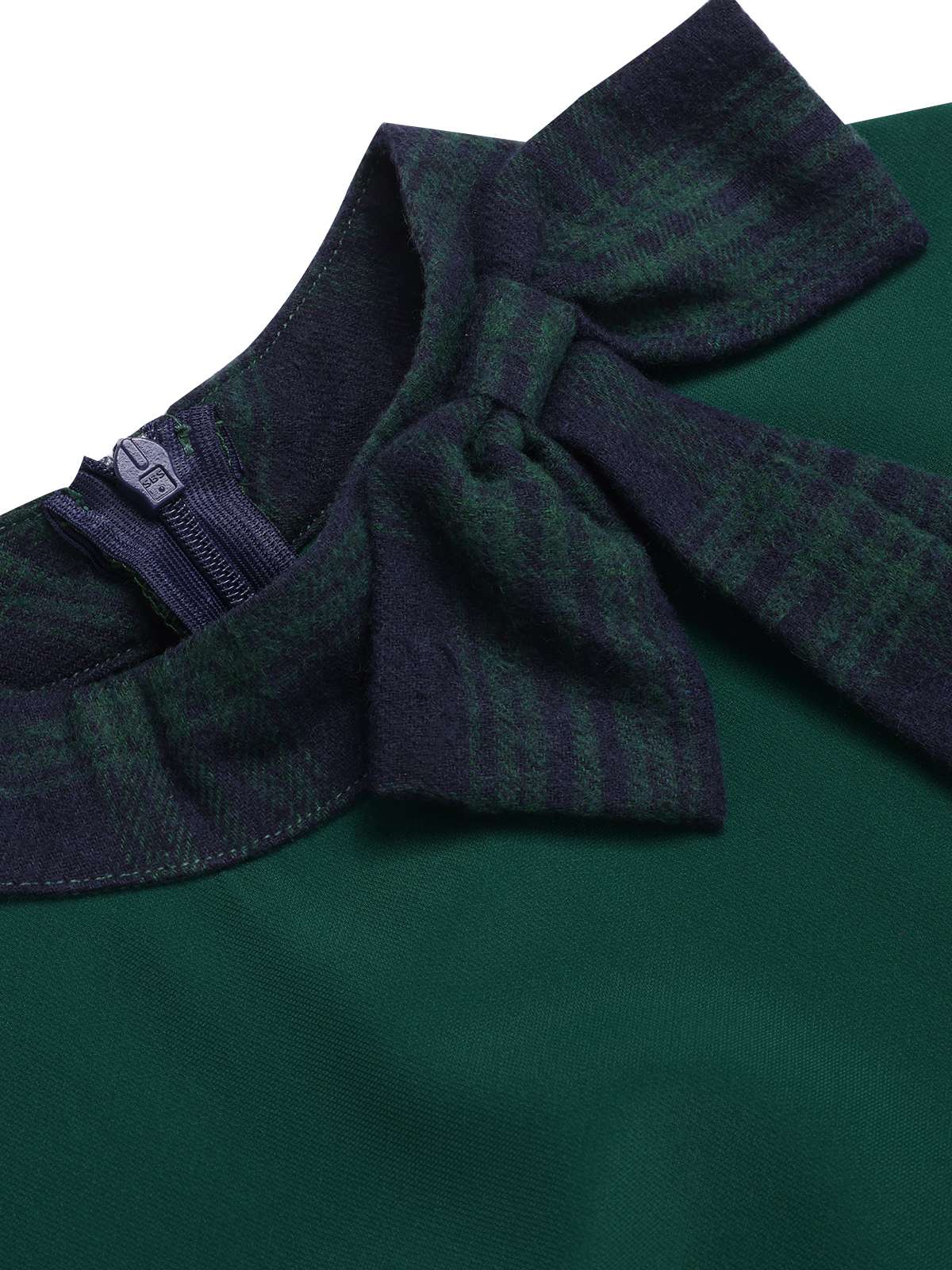 Grün 1950er Krawattenhals Plaids Patchwork Kleid - Image 7