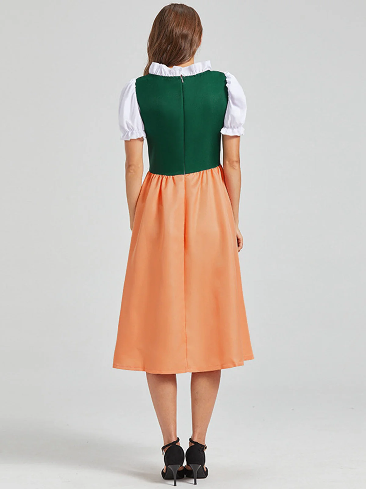 Grün 1950er Oktoberfest Dirndl Blumen Stickerei Rüschen Kleid - Image 3