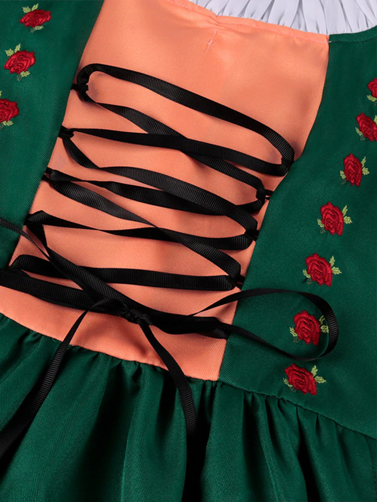 Grün 1950er Oktoberfest Dirndl Blumen Stickerei Rüschen Kleid - Image 5