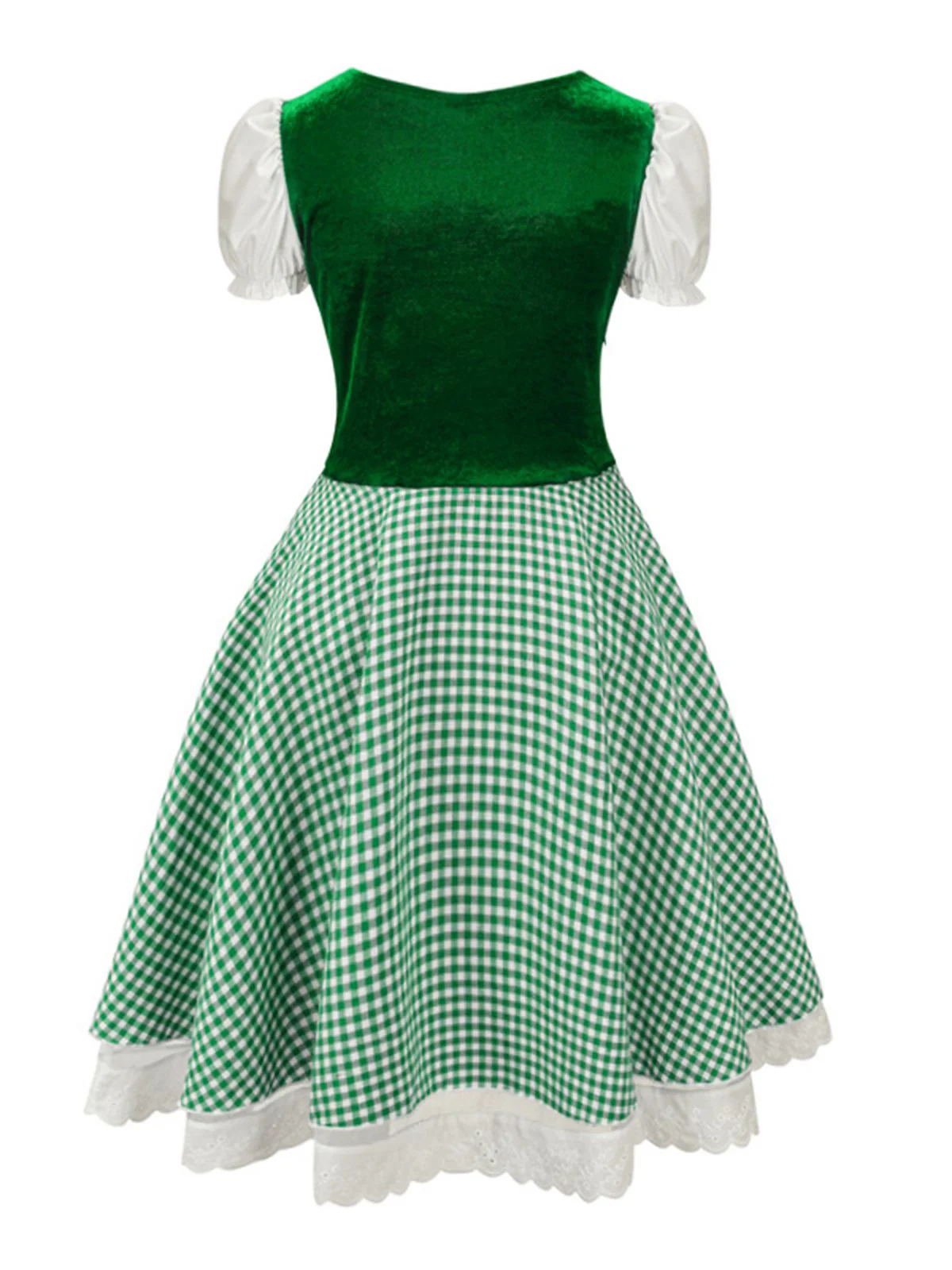 Grün 1950er Oktoberfest Dirndl Puffärmel Gingham Plaid Kleid - Image 2