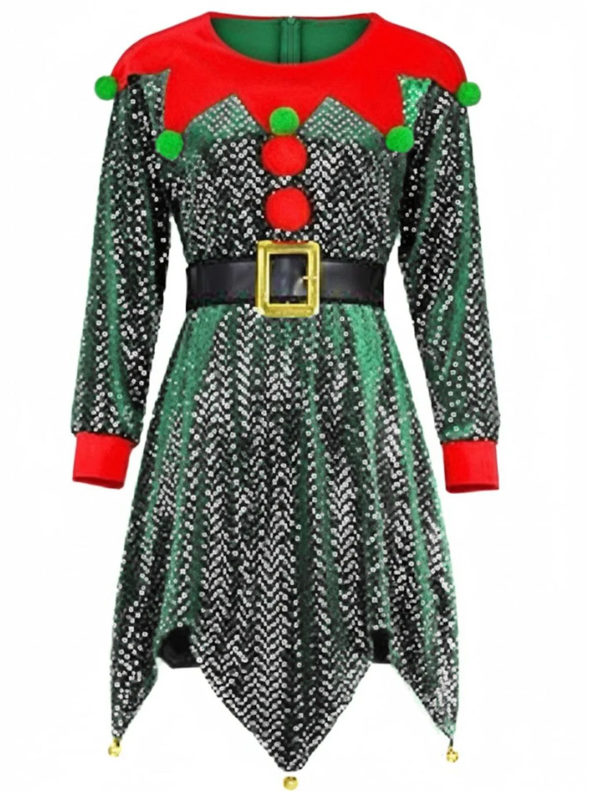 Grün 1950er Pailletten Weihnachten Elf Kostüm Set - Image 4