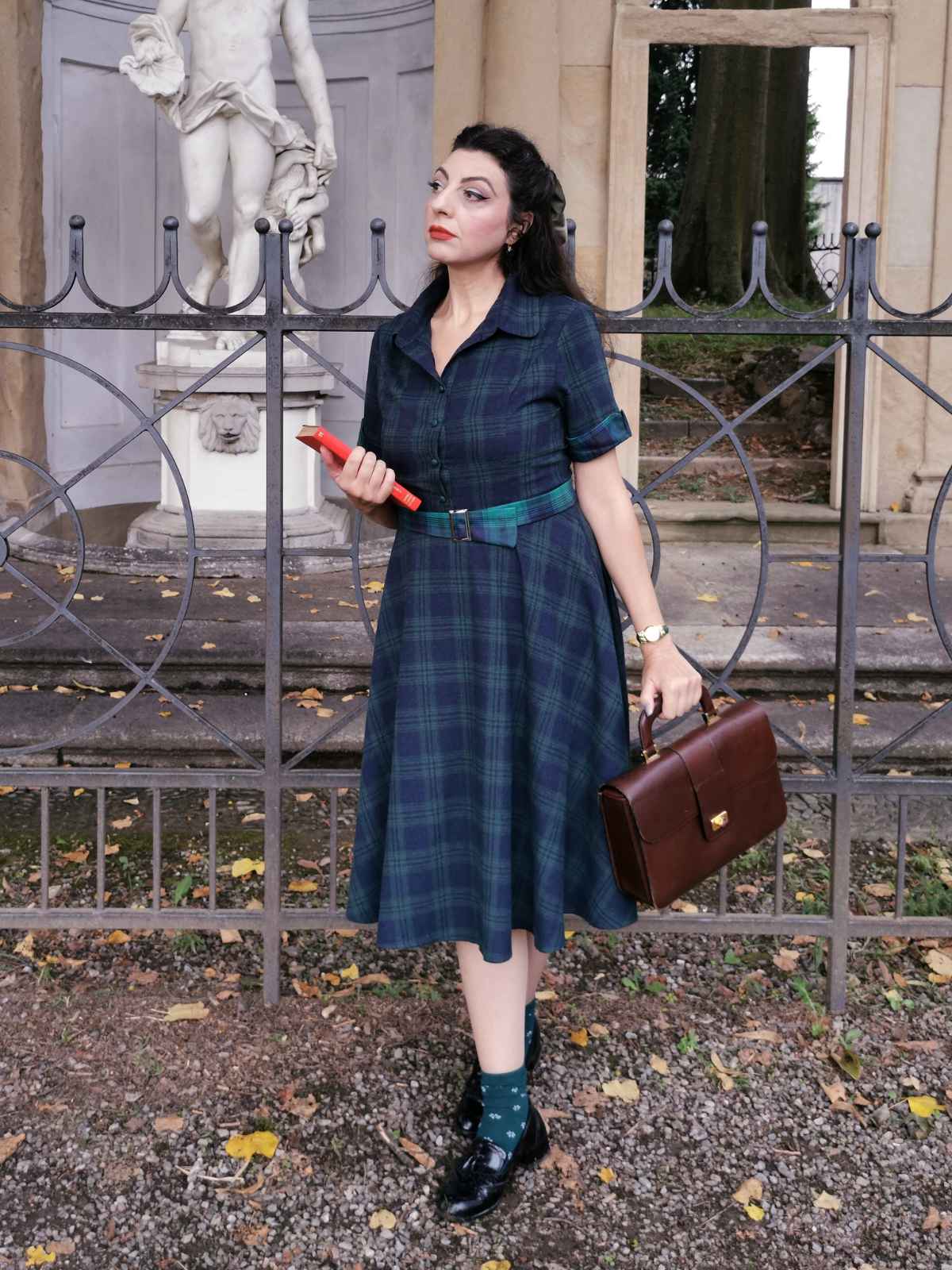 GRÜN 1950ER PLAID KURAZARM SWING KLEID - Image 2