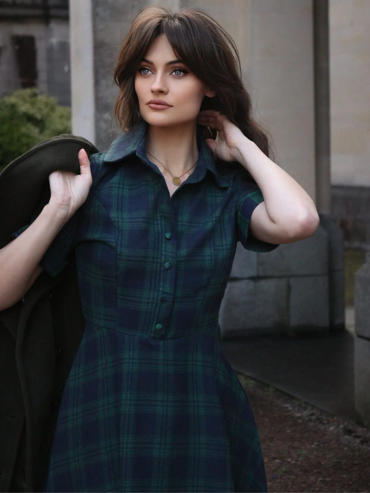 GRÜN 1950ER PLAID KURAZARM SWING KLEID - Image 2