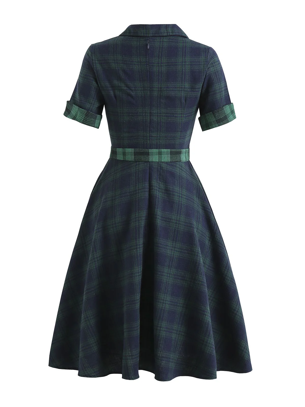 GRÜN 1950ER PLAID KURAZARM SWING KLEID - Image 4