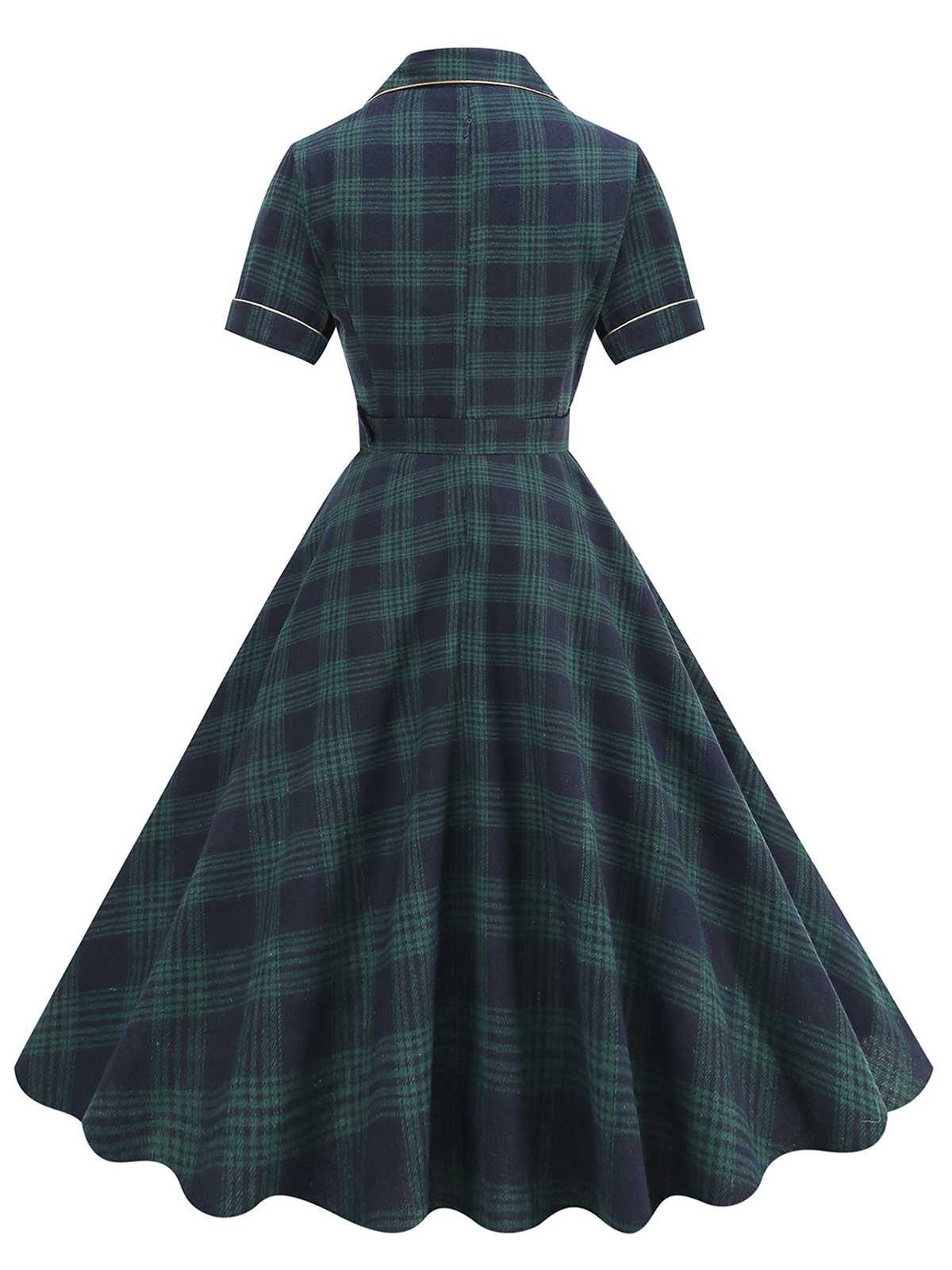 Grün 1950er Revers Plaids Swing Kleid - Image 3