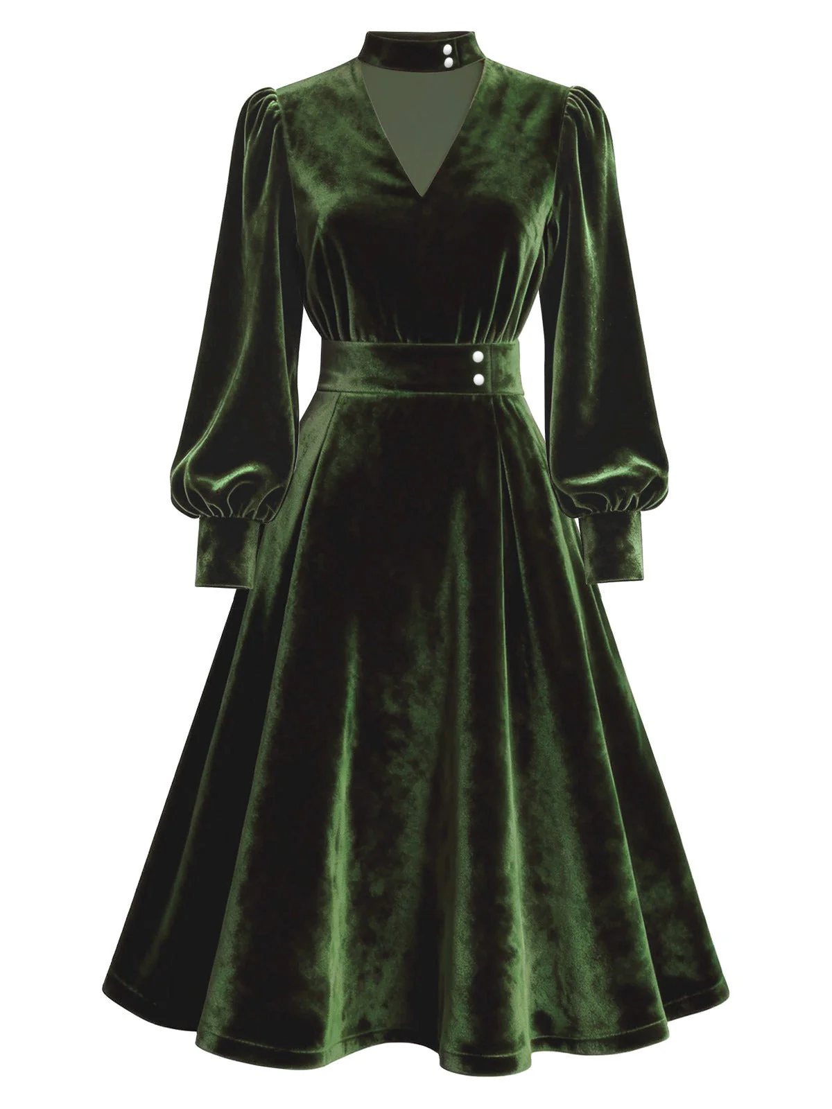 Grün 1950er Schlüsselloch V-Ausschnitt Perle Samt Kleid - Image 2