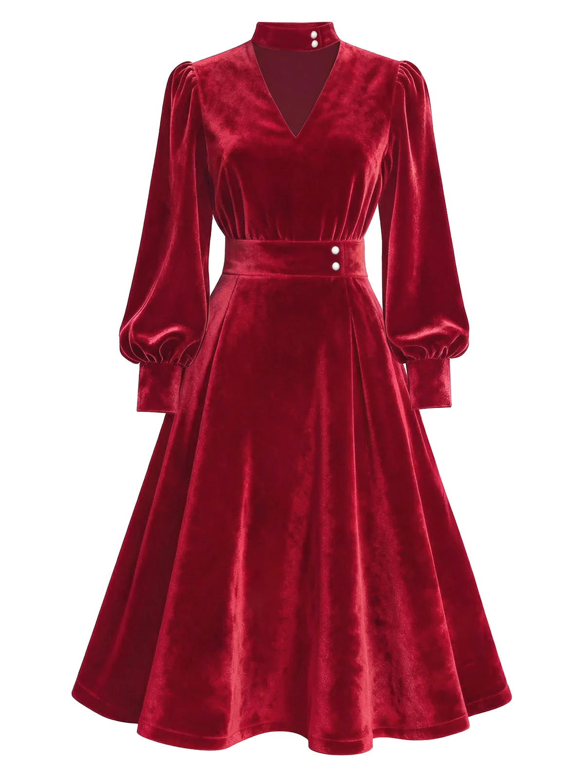Grün 1950er Schlüsselloch V-Ausschnitt Perle Samt Kleid - Image 4