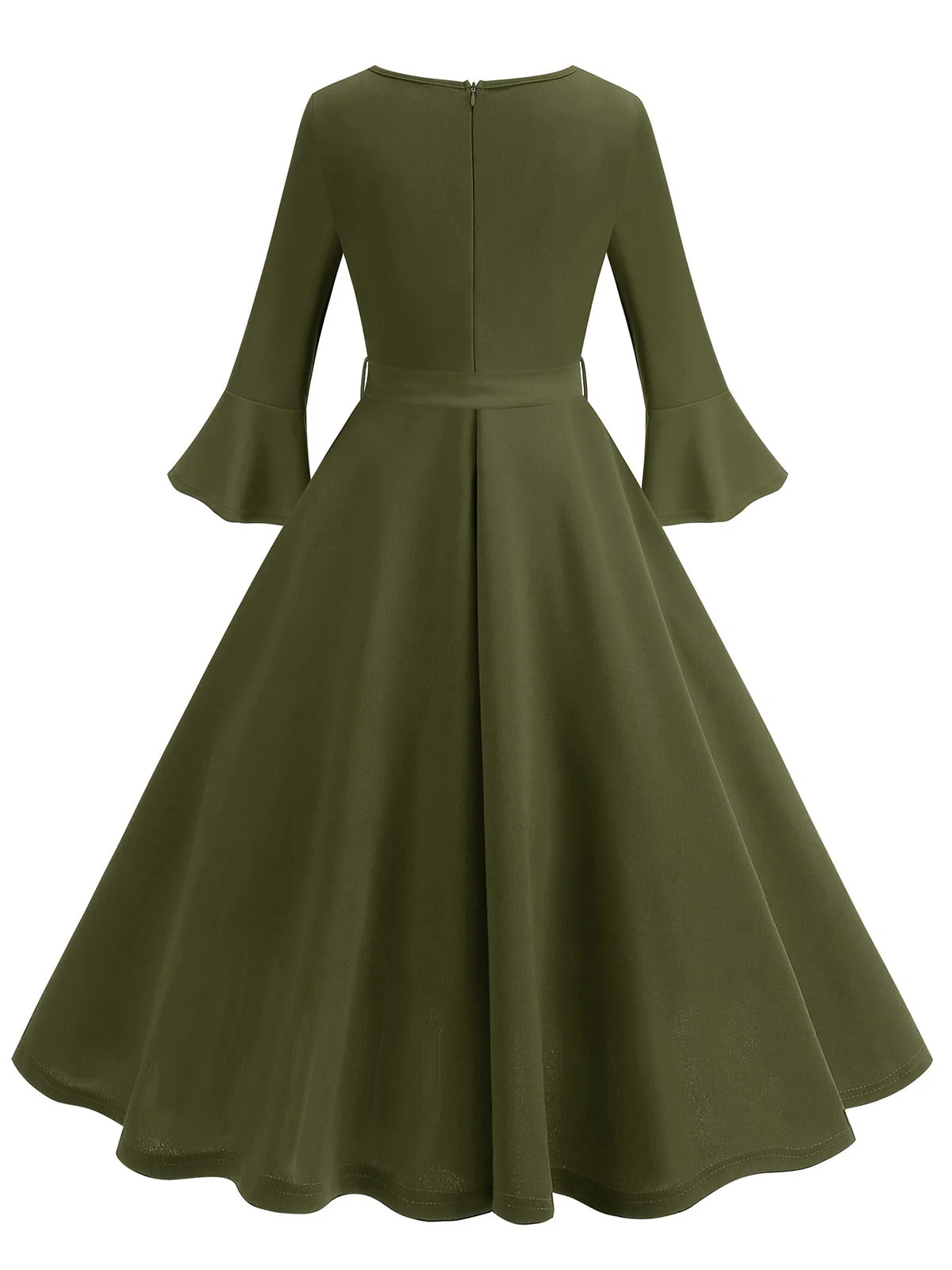 Grün 1950er Solide Glockenärmel Swing Kleid - Image 3