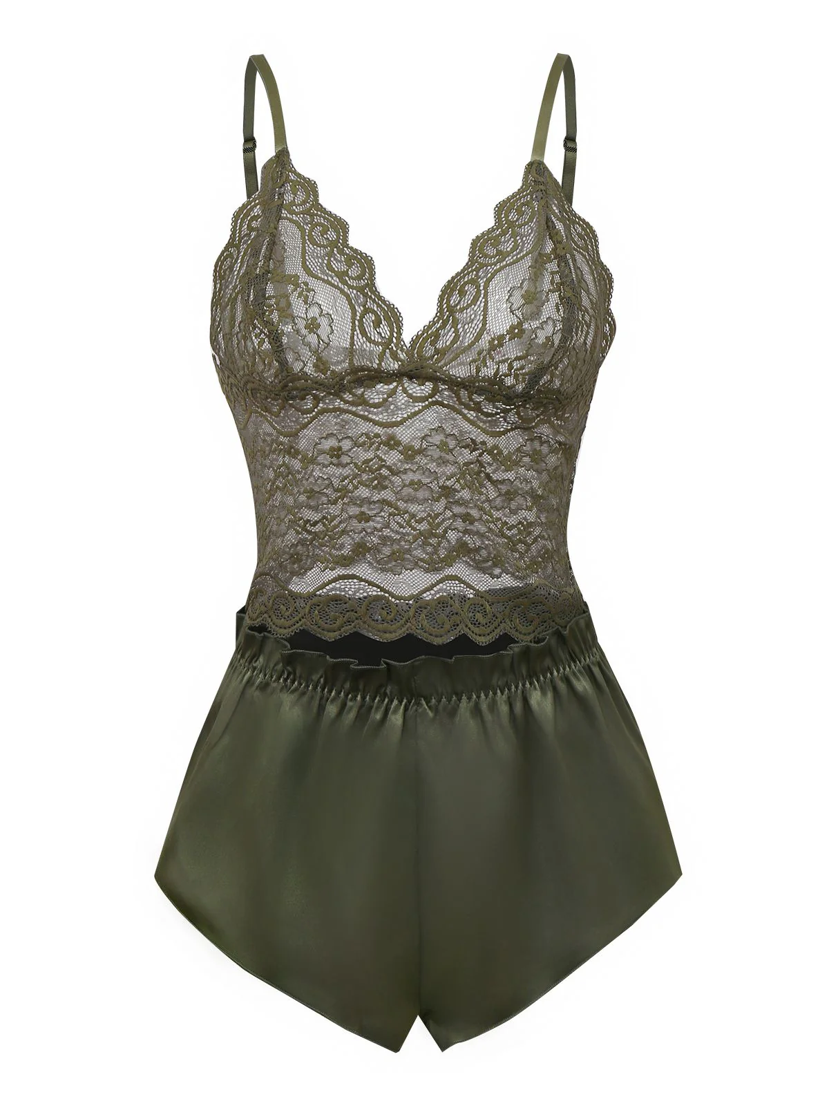 Grün 1950er Solide Spitze & Satin Pyjama Set - Image 3