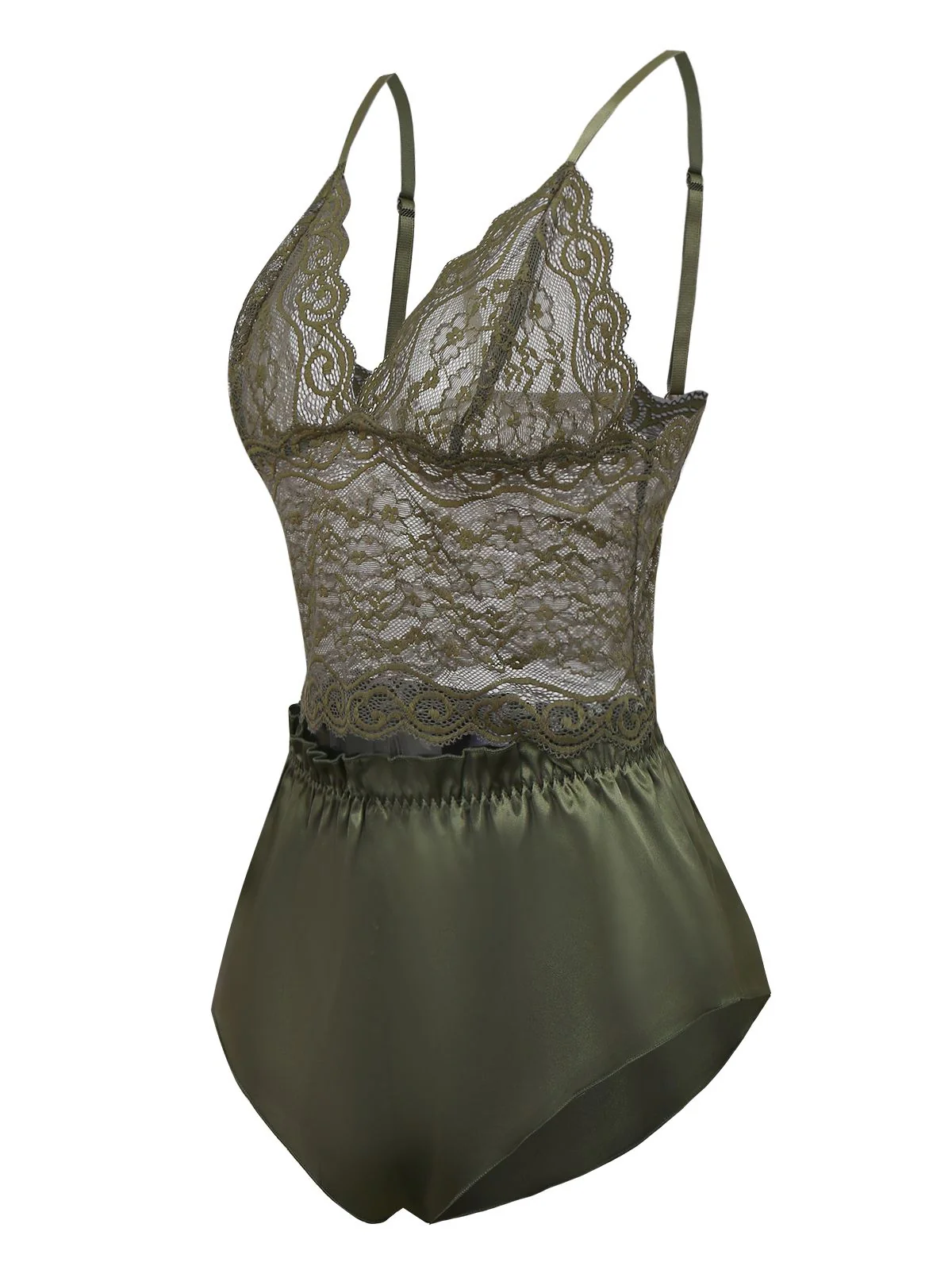 Grün 1950er Solide Spitze & Satin Pyjama Set - Image 4