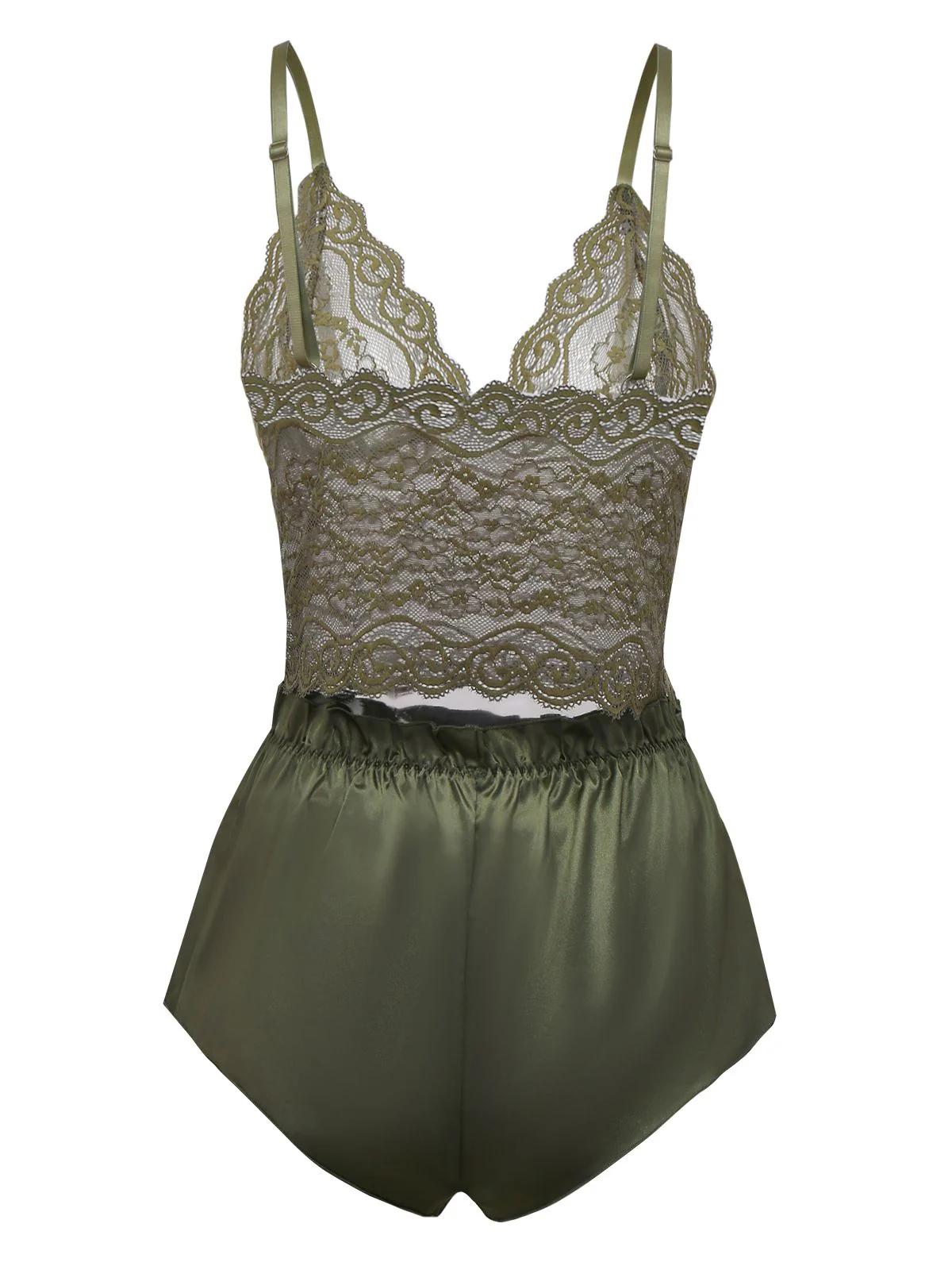Grün 1950er Solide Spitze & Satin Pyjama Set - Image 5