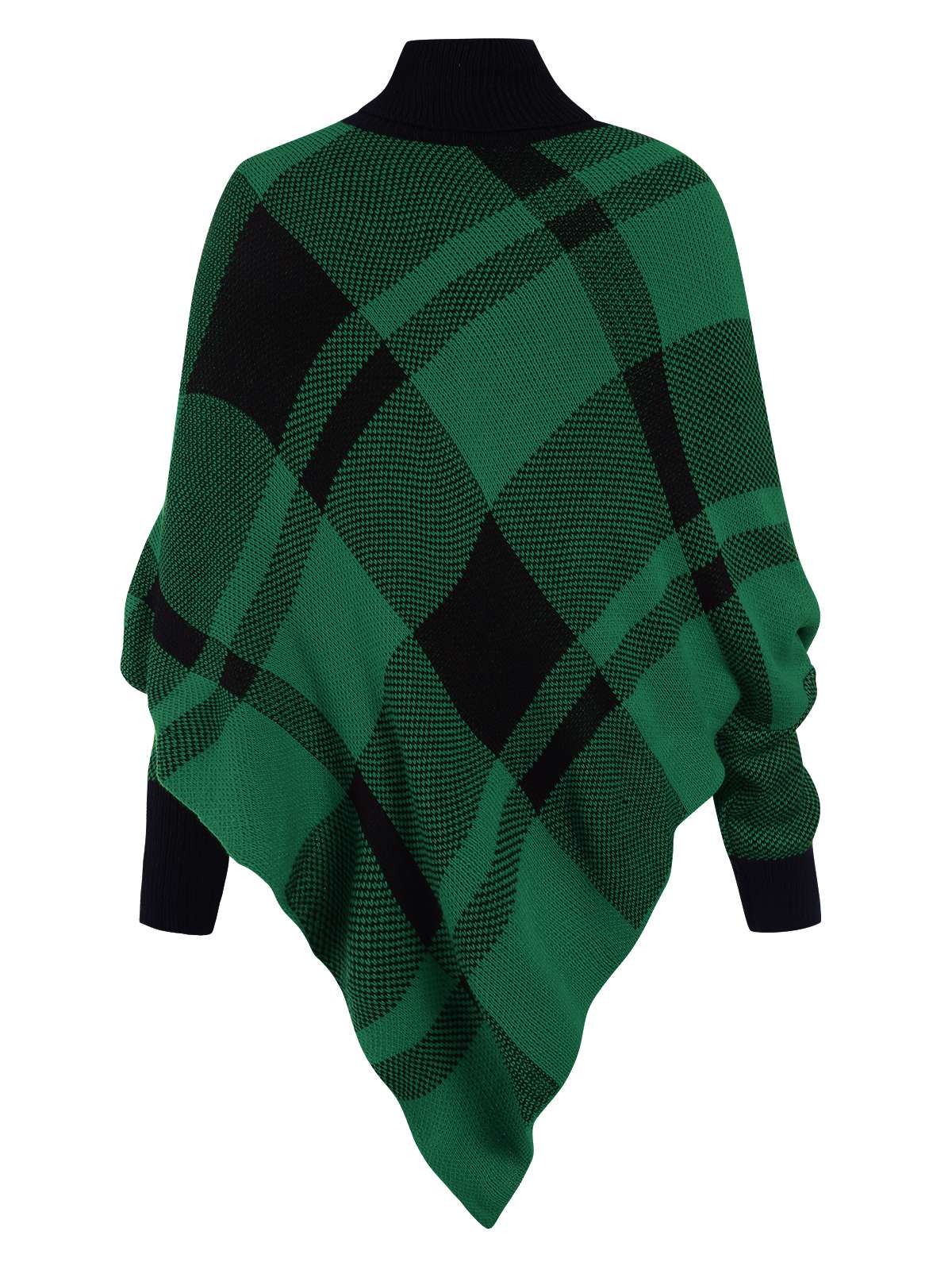 Grün 1950er Stehkragen Plaid Stricken Poncho Pullover - Image 2
